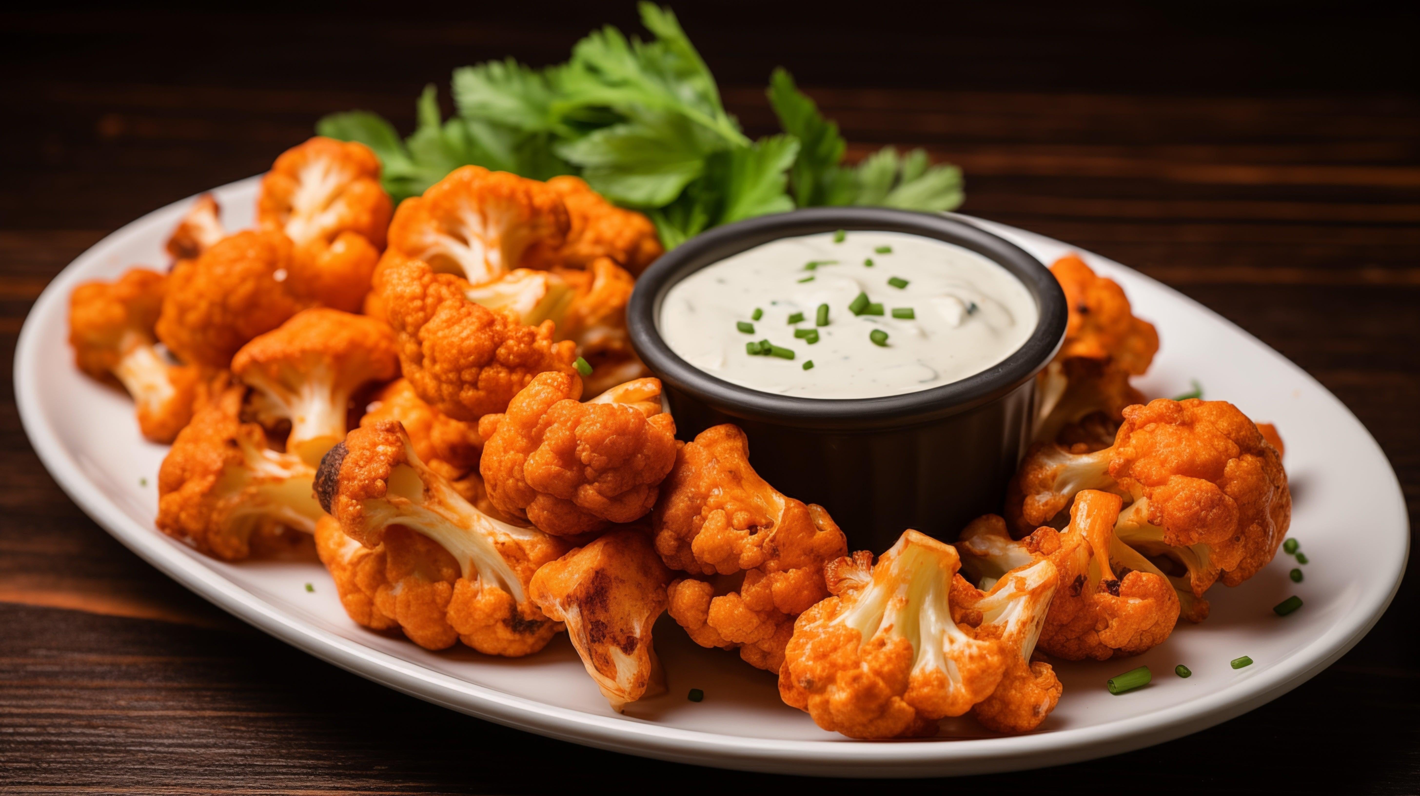 A dish of buffalo cauliflower bites