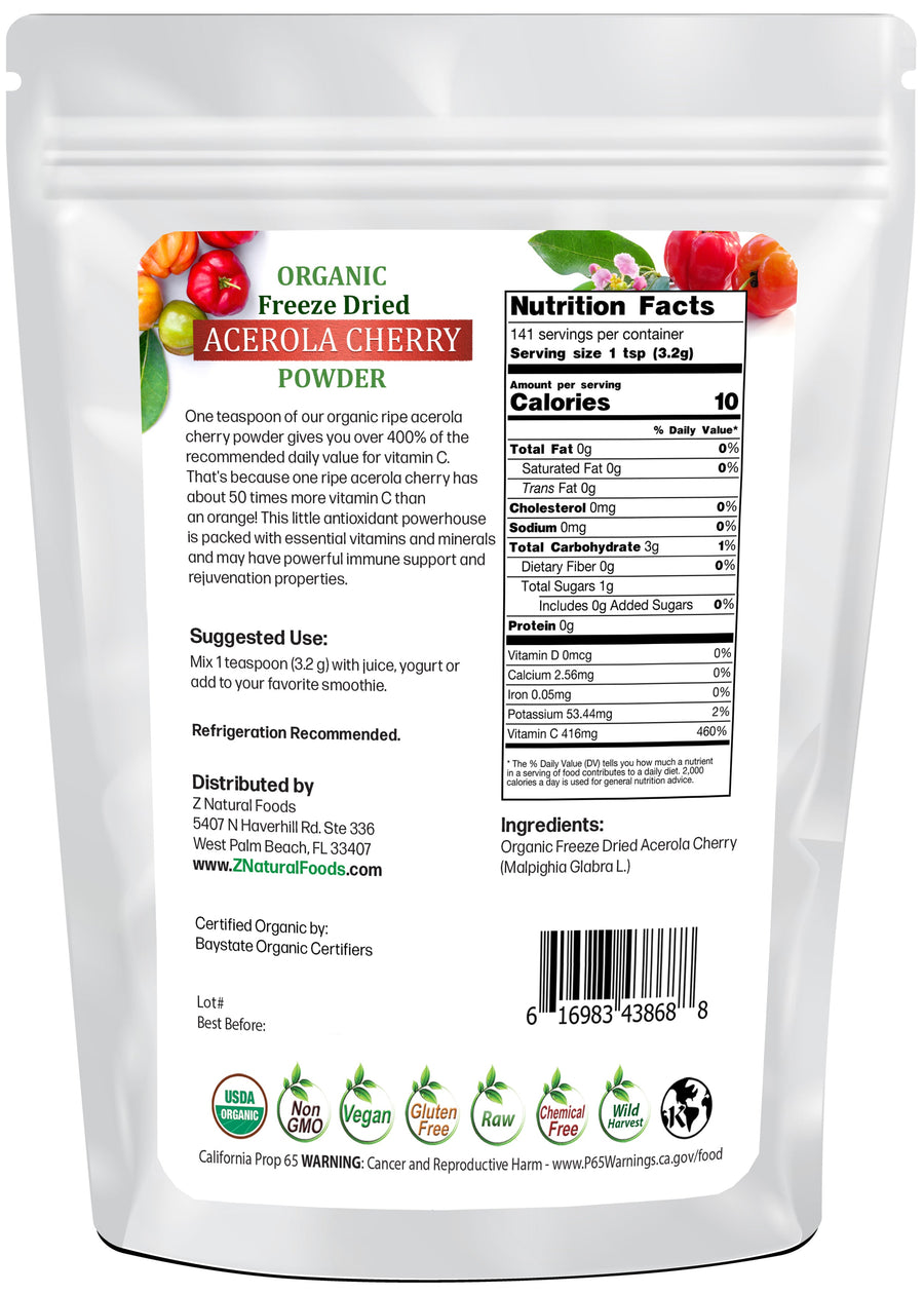 Acerola Cherry back of the bag image 1 lb