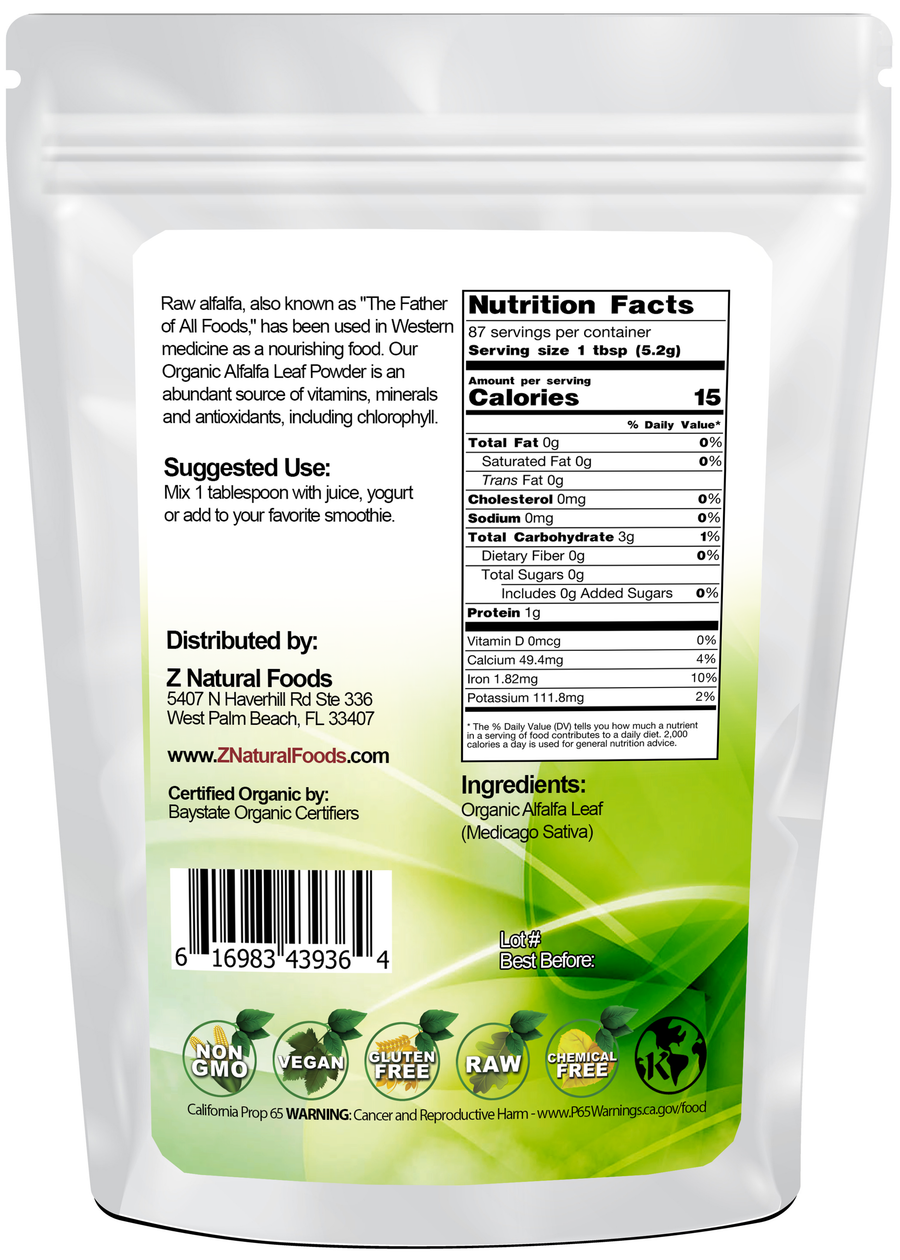 Alfalfa Leaf Powder - Organic back of the bag image 1 lb