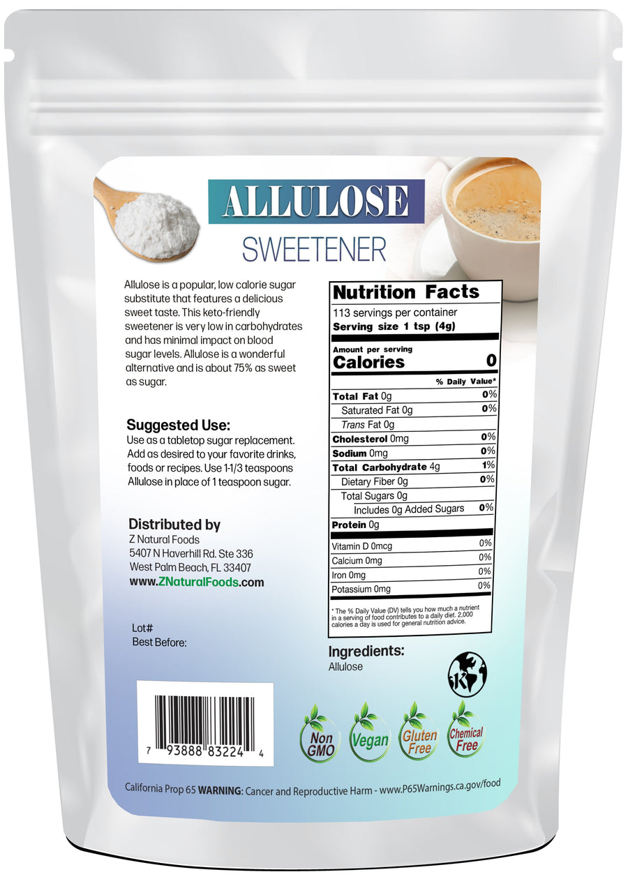 1 lb Allulose Sweetener Z Natural Foods back of the bag image