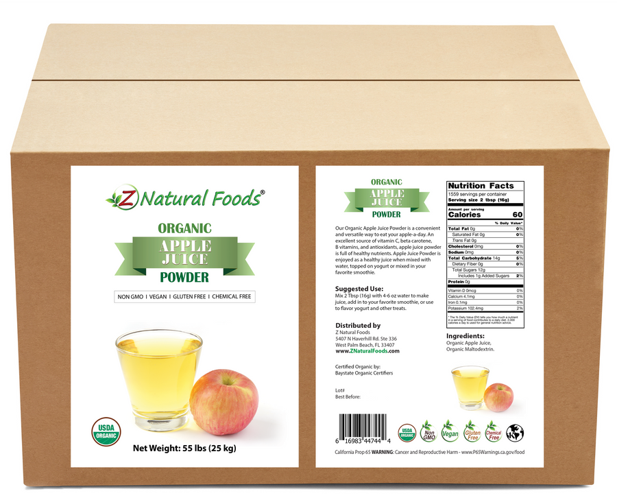 Photo of front and back label image of Apple Juice Powder - Organic bulk