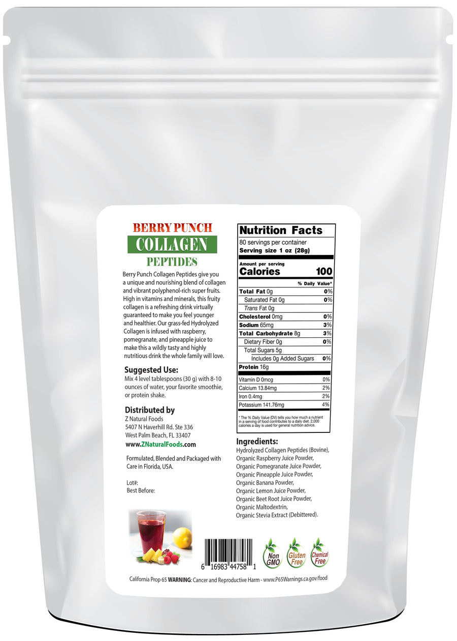 Photo of back of 5 lb bag of Berry Punch Collagen Peptides
