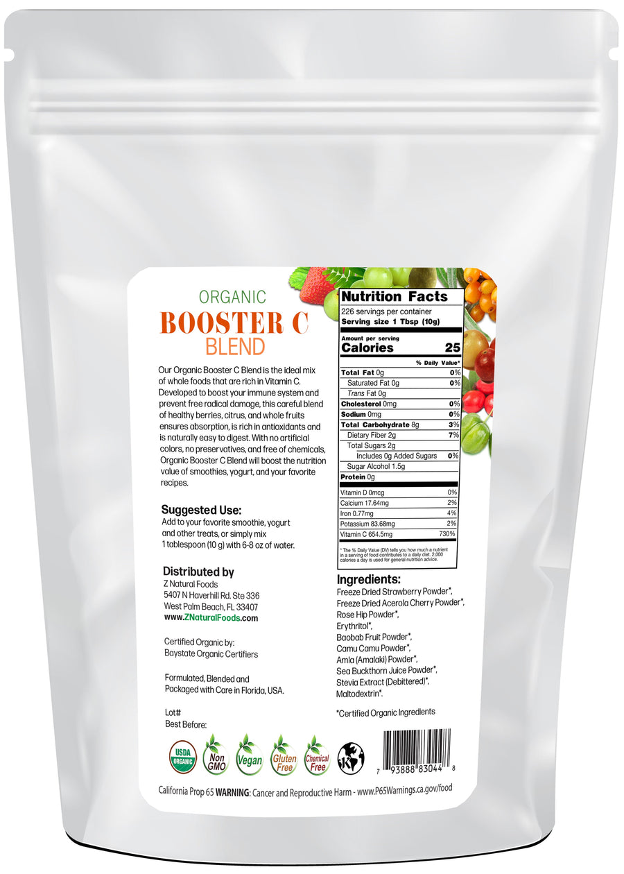 Photo of back of 5 lb bag of Booster C Blend - Organic