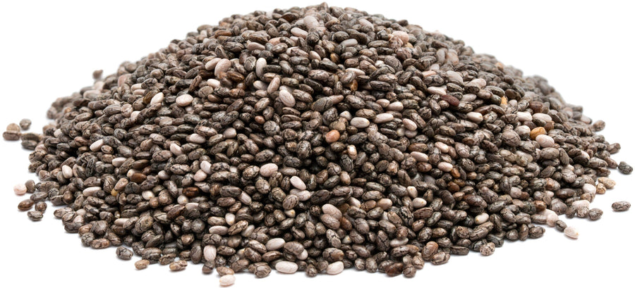 Chia Seeds in a pile on white background