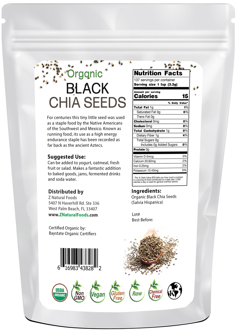 Back of the bag image of Chia Seeds - Organic Black 1 lb