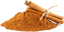 Image of a pile of ceylon cinnamon powder with 3 cinnamon sticks on top
