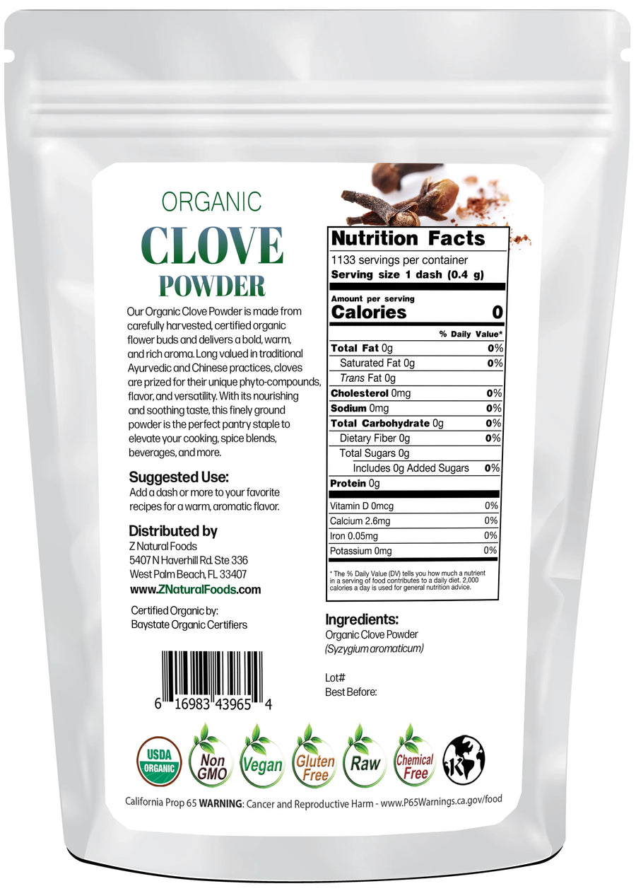 Back of the bag image for Clove Powder - Organic 1 lb