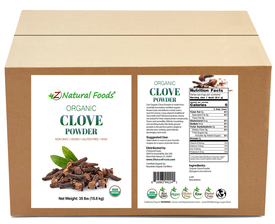 Front and back label image for Clove Powder - Organic in bulk