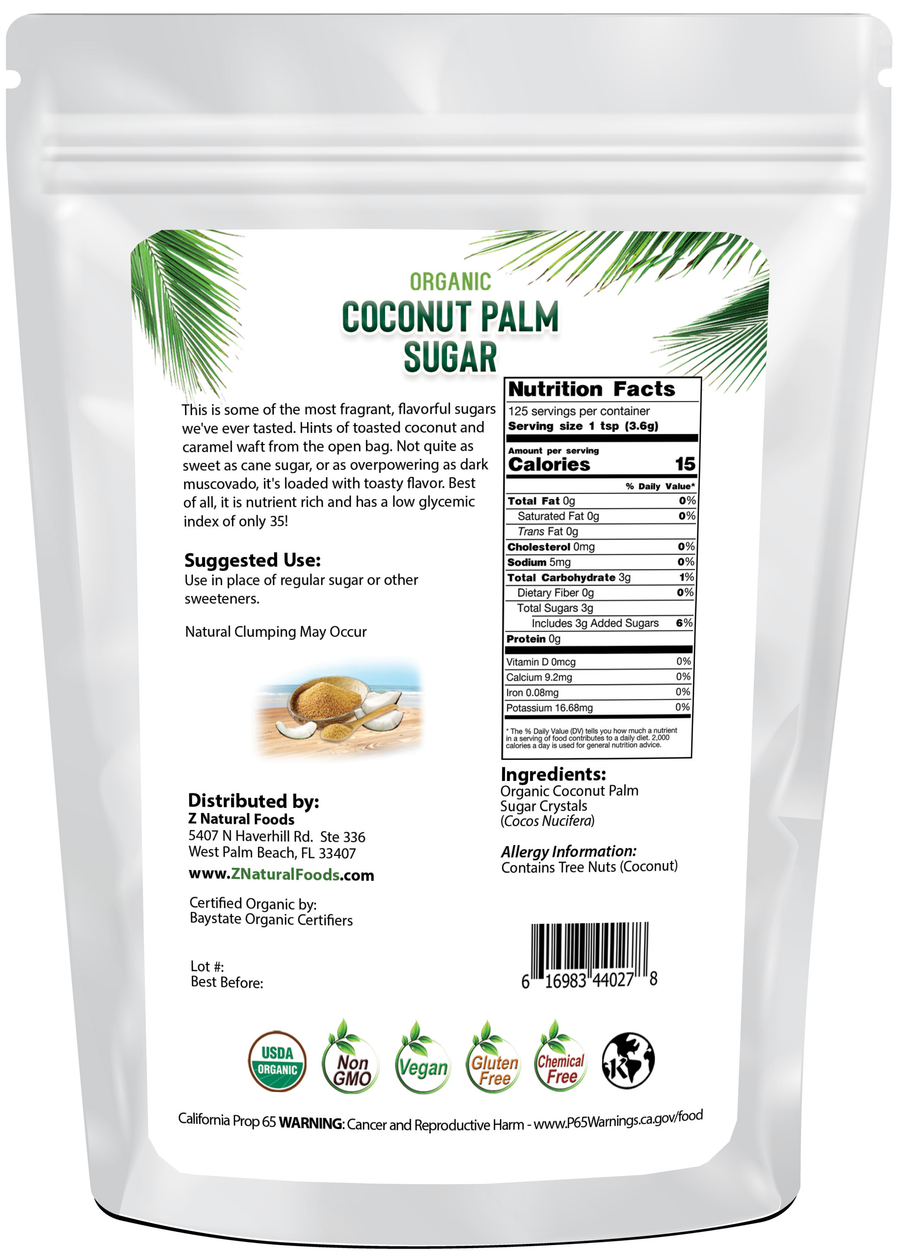 Coconut Palm Sugar - Organic back of the bag image 1 lb
