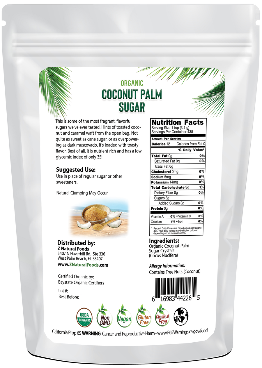 Coconut Palm Sugar - Organic back of the bag image 3 lb