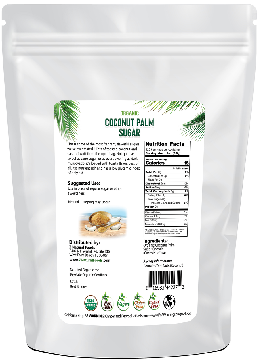Coconut Palm Sugar - Organic back of the bag image 10 lb