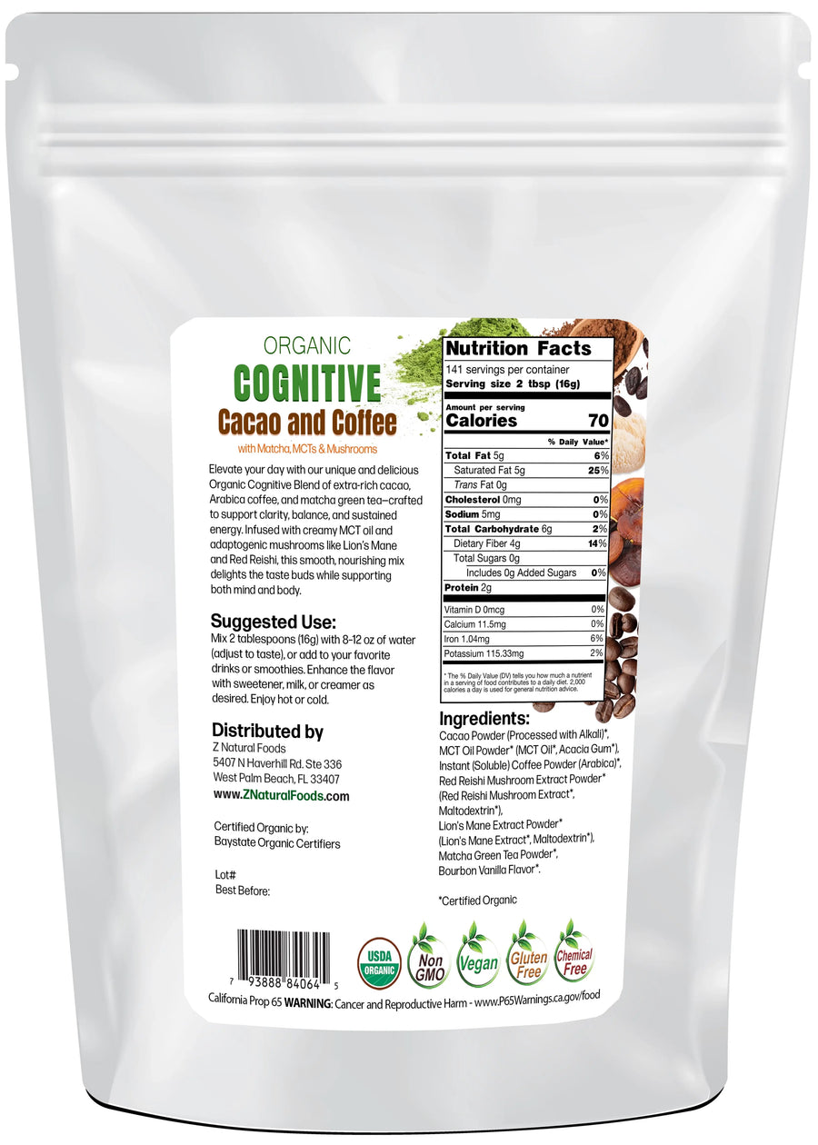 Back of the bag image for Cognitive Cacao and Coffee 5 lb