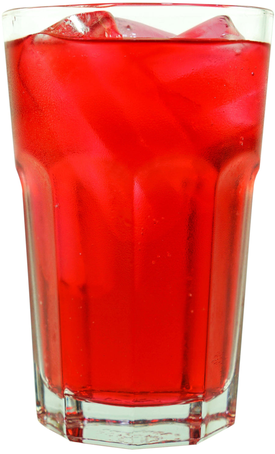 Image of red cranberry juice with ice on a glass cup