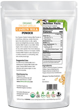 Image of back of 1 lb bag of Creamy Vanilla Cashew Milk Powder - Organic