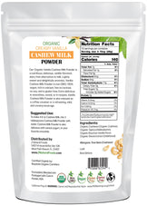 Image of back of 1 lb bag of Creamy Vanilla Cashew Milk Powder - Organic