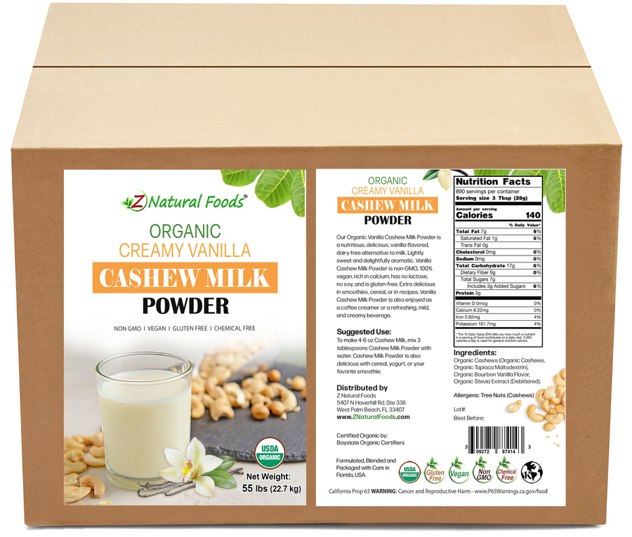 Image of front and back label image of Creamy Vanilla Cashew Milk Powder - Organic bulk