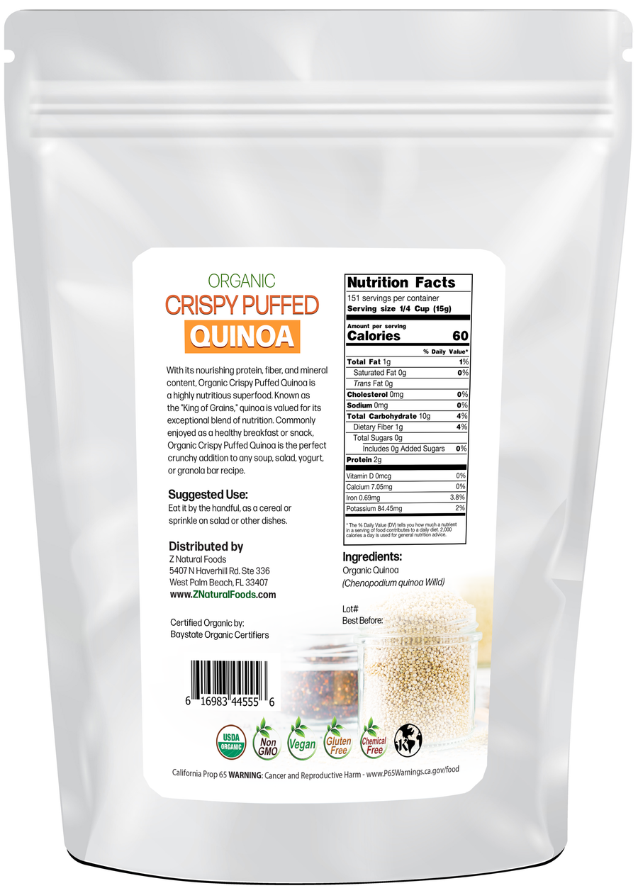 Crispy Puffed Quinoa - Organic back of the bag image 5 lb