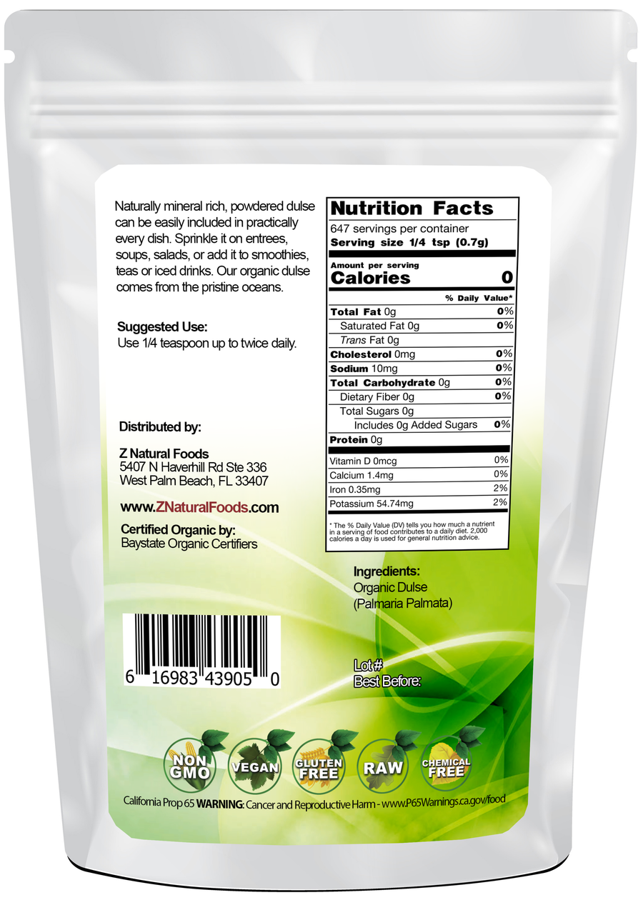 Dulse Powder - Organic back of the bag image 1 lb