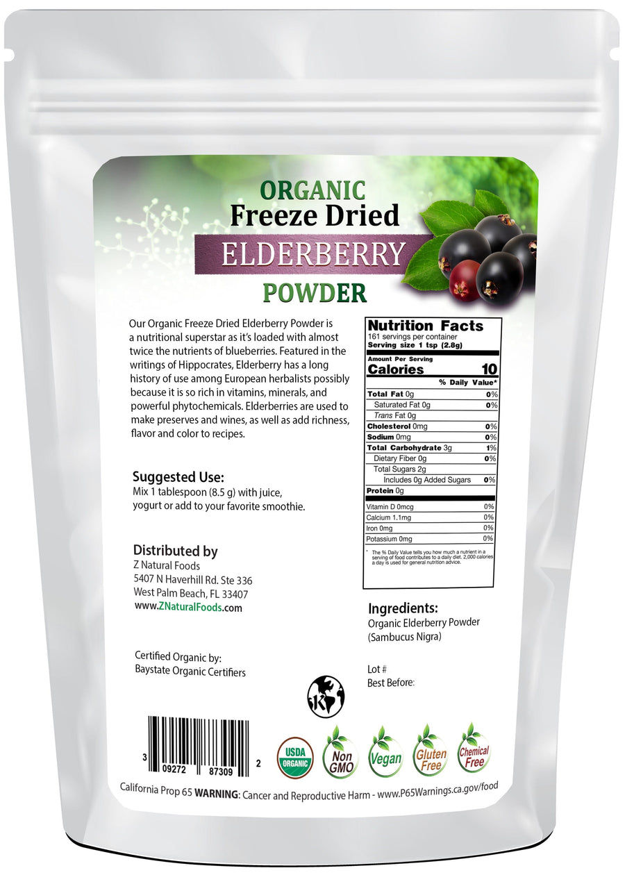 Elderberry Powder - Organic Freeze Dried back of the bag image Z Natural Foods 