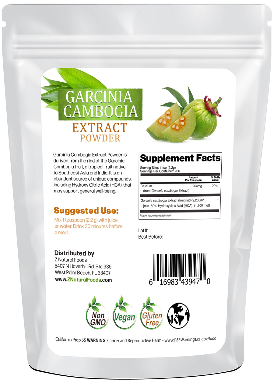 Garcinia Cambogia Extract Powder back of the bag image Z Natural Foods