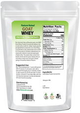 Photo of back of 1 lb bag of Goat Whey Protein Concentrate