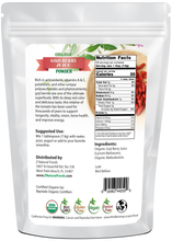 Picture of back of 1 lb bag of Goji Berry Juice Powder - Organic