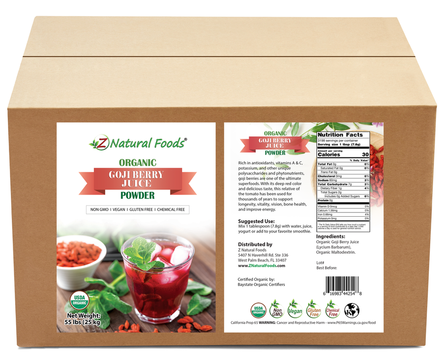 Picture of front and back label image for Goji Berry Juice Powder - Organic in bulk
