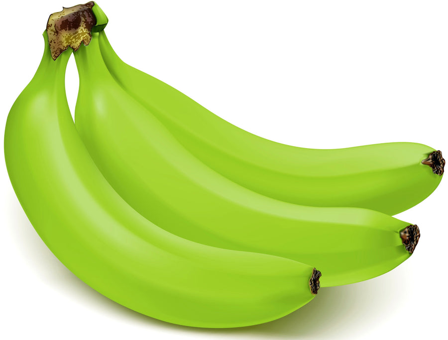 Photo of 3 unripe whole green bananas