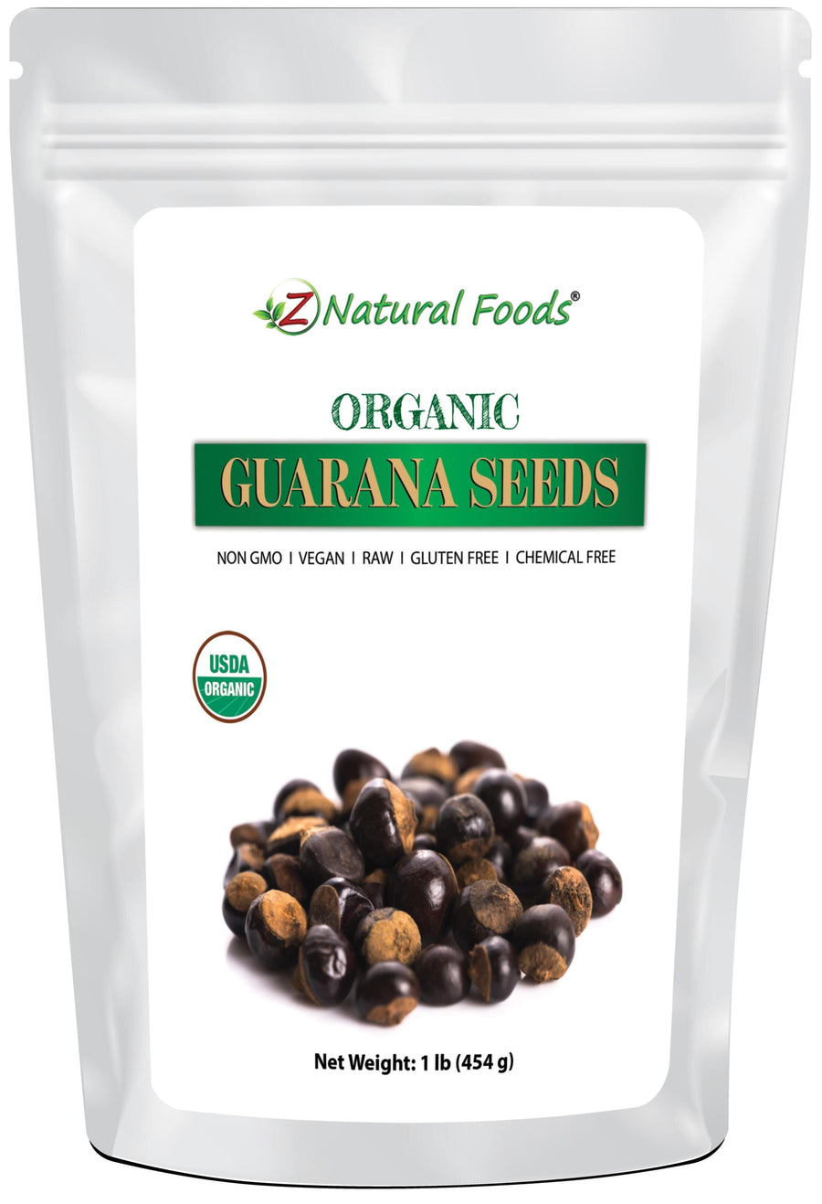 Photo of front of 1 lb bag of Guarana Seeds - Organic, Whole Herb & Root Powders Z Natural Foods