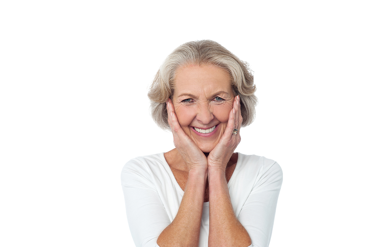 Image of woman displaying her healthy skin, nails, and hair.