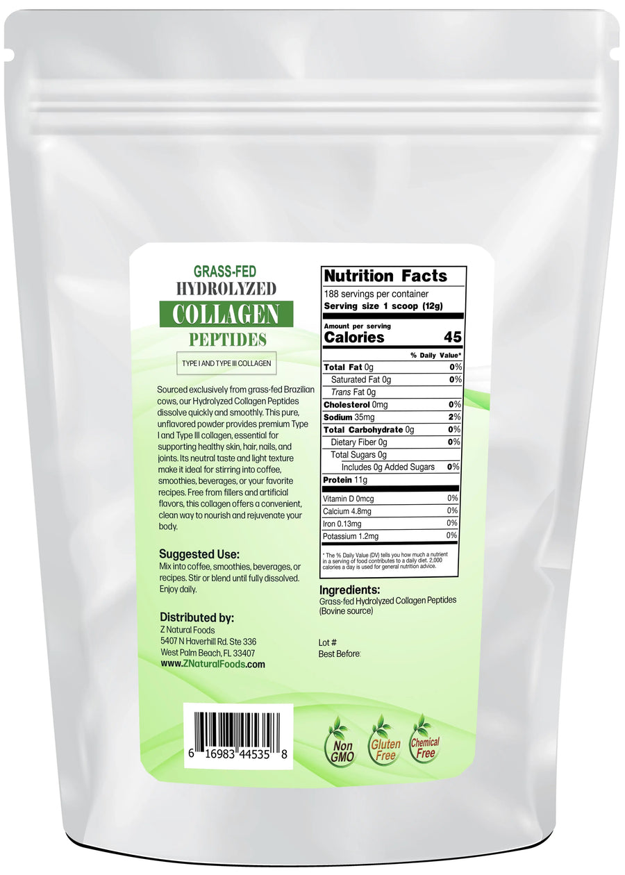Image of back of 5 lb bag of Hydrolyzed Collagen Peptides