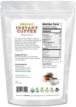 Photo of back of 8 oz bag of Organic Instant Coffee powder