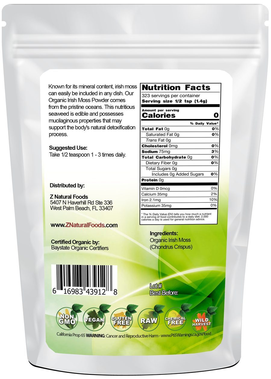Back of bag image of Irish Moss Powder - Organic 1 lb