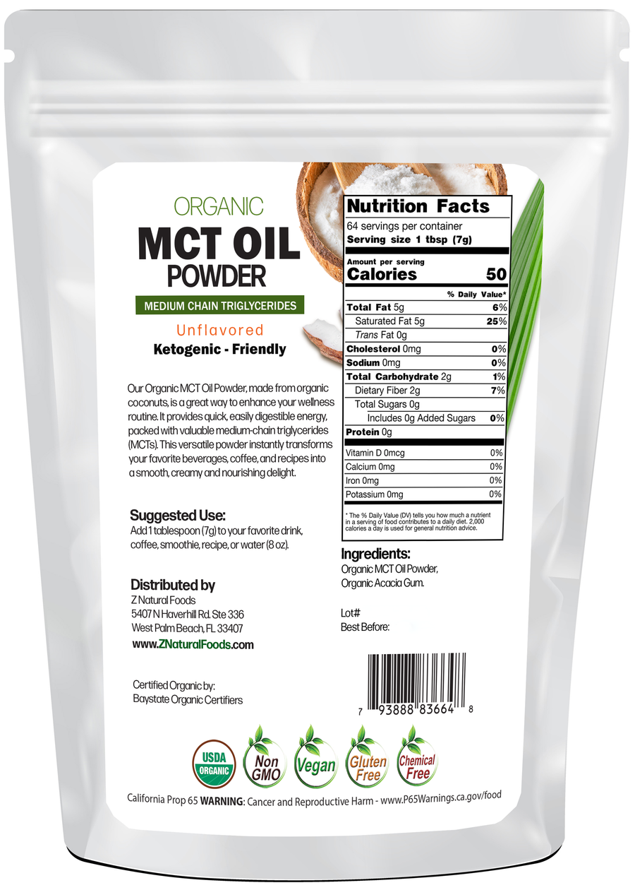 Back of the bag image of MCT Oil Powder - Organic 1 lb