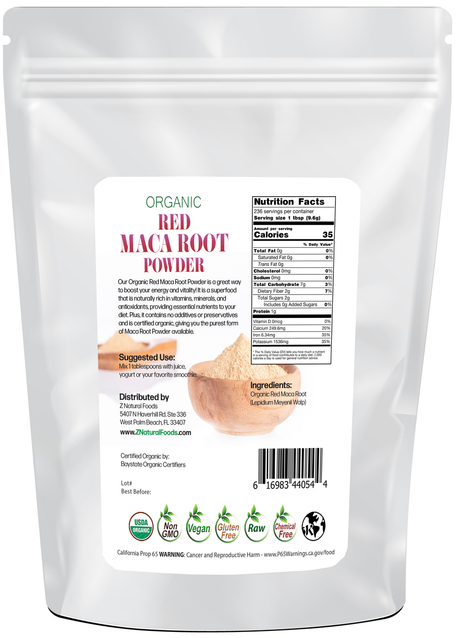 Back of the bag image of Maca Root Powder (Red) - Organic Raw 5 lb