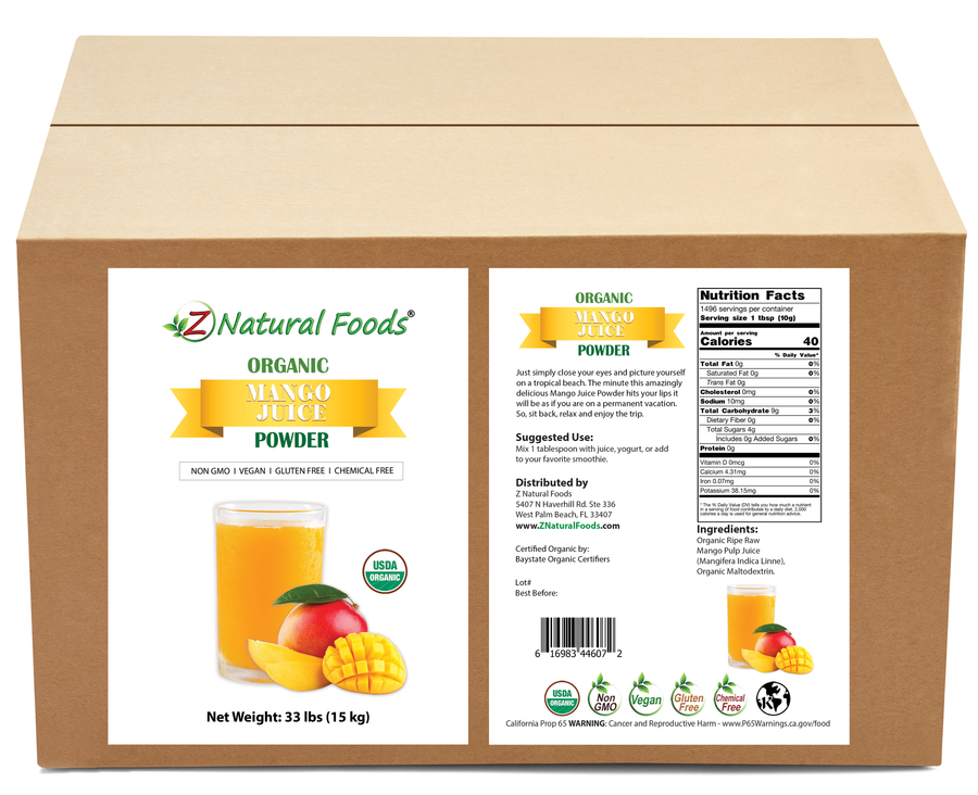 Photo of front and back label image of Mango Juice Powder - Organic in bulk