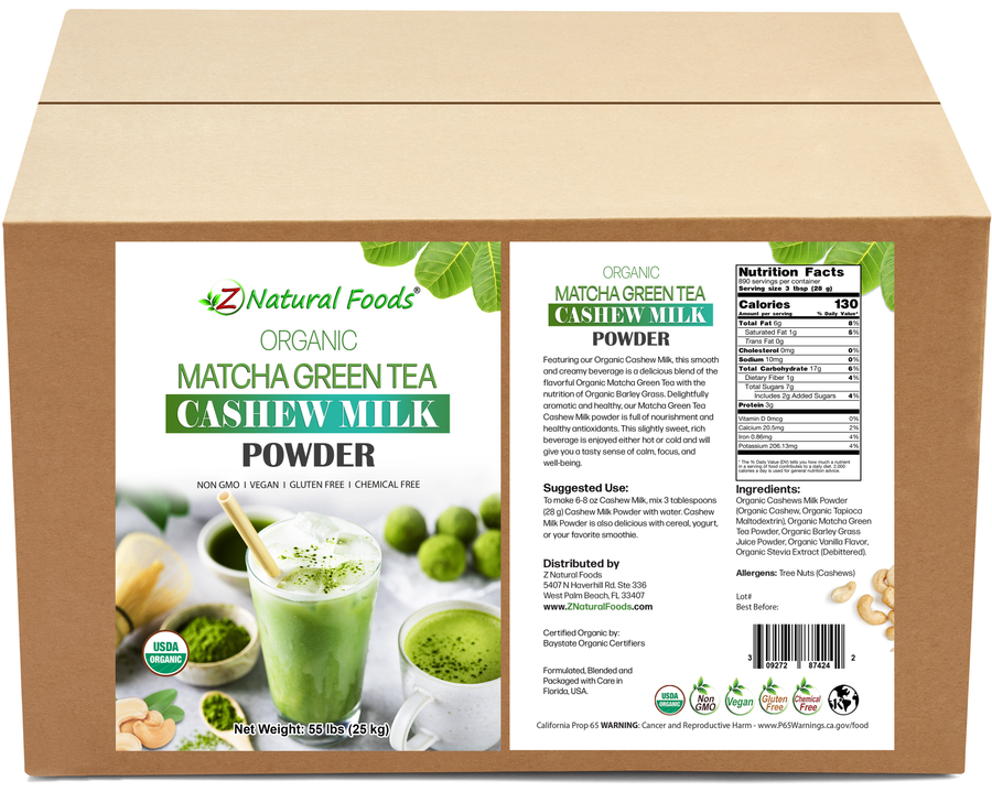 Image of front and back label image of Matcha Green Tea Cashew Milk Powder - Organic Bulk