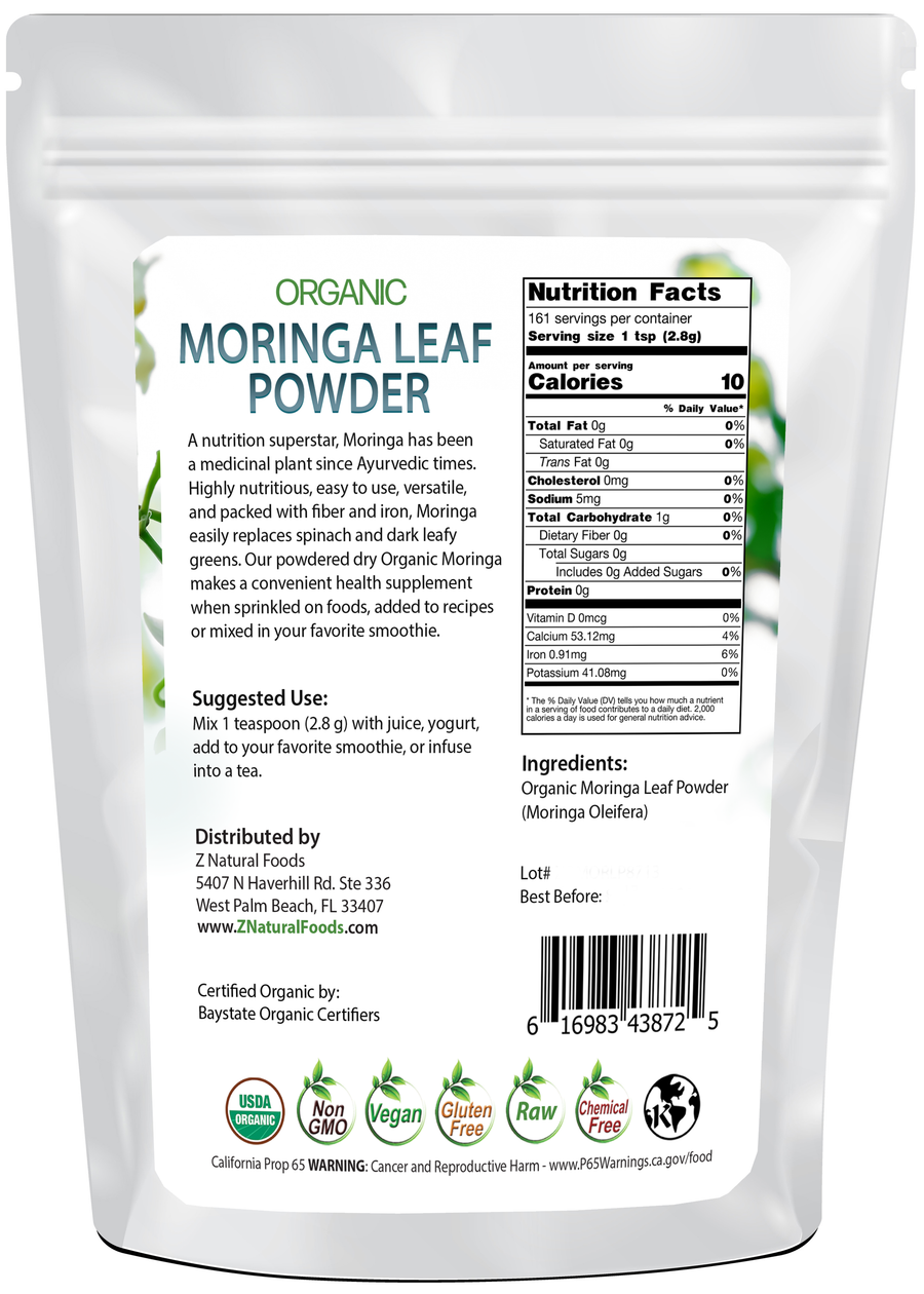 Back of the bag image for Moringa Leaf Powder - Organic 1 lb