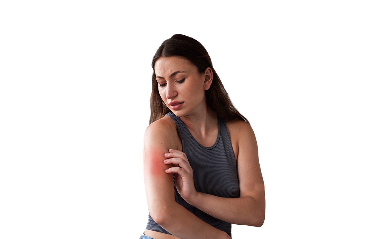 Image of woman scratching arm because of rash.