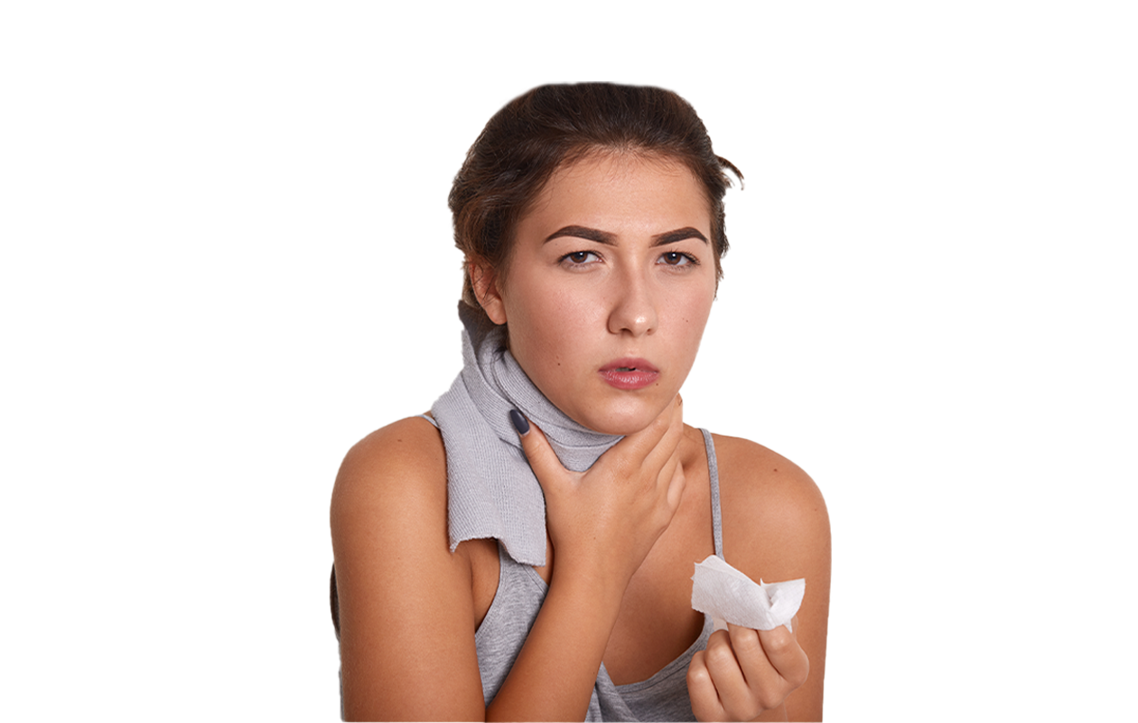 Image of young woman suffering symptoms of thyroid disease.