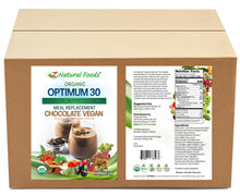 Optimum 30 Chocolate Vegan Meal Replacement - Organic front and back label image in bulk