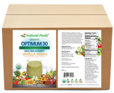 Optimum 30 Vanilla Vegan Meal Replacement - Organic front and back label for bulk