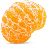 Peeled Orange half exposing segments on white background.