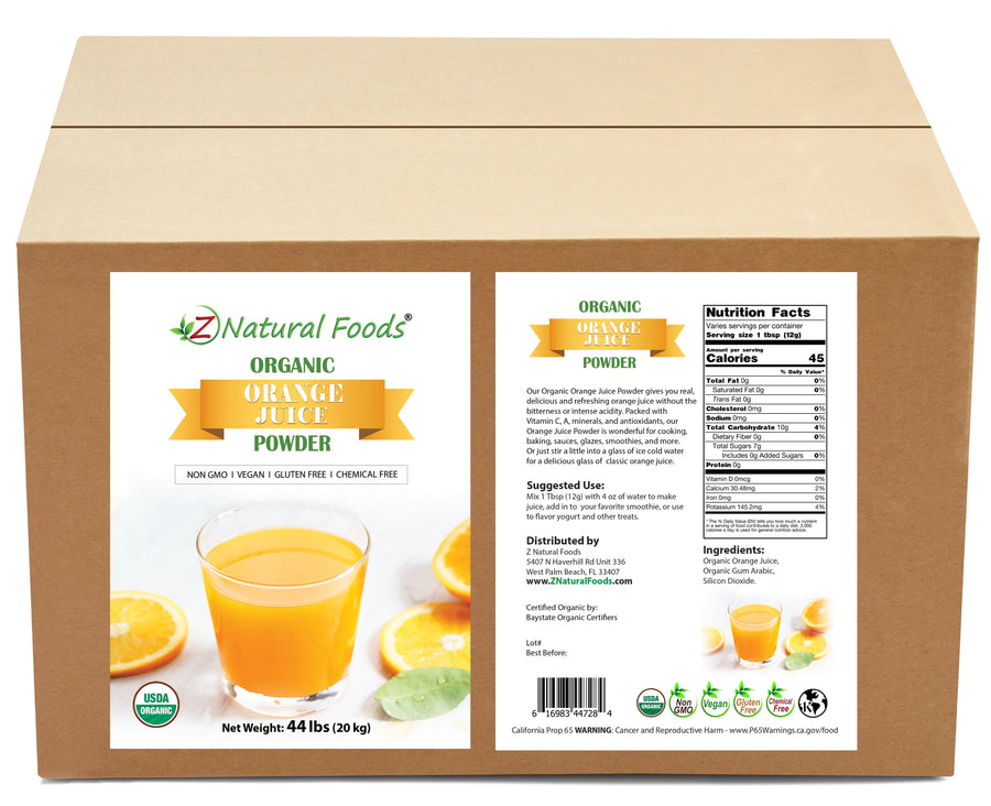 Photo of front and back label image of Orange Juice Powder - Organic in bulk