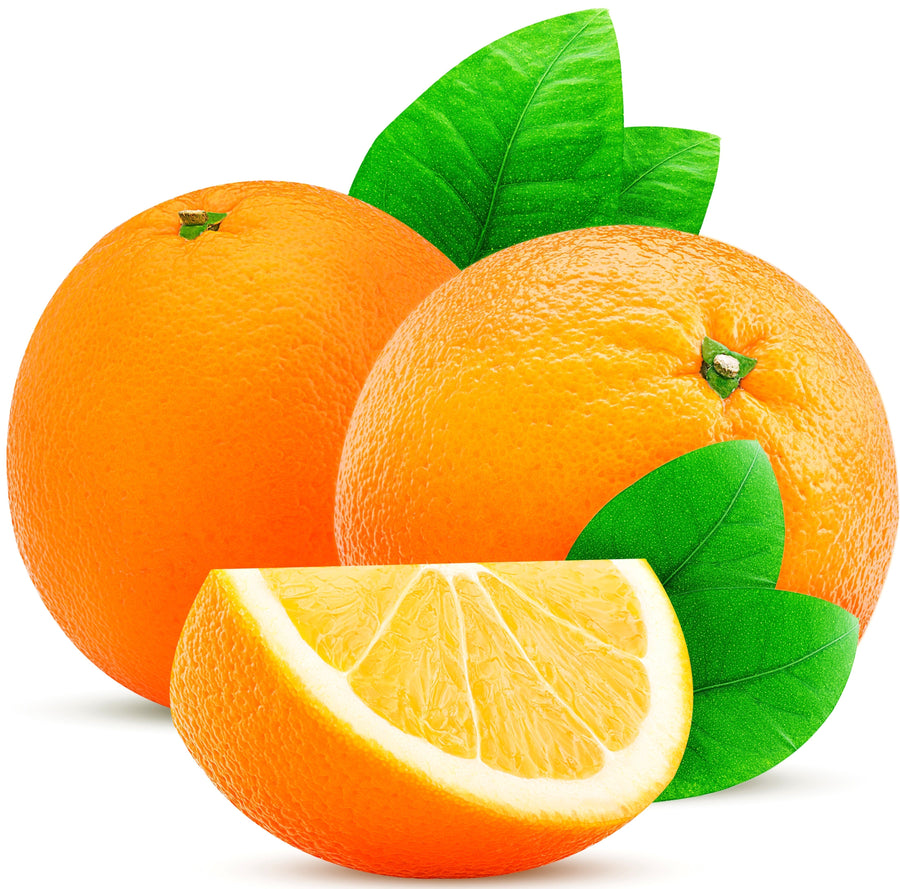 Image of quartered orange with two whole Oranges in the background.