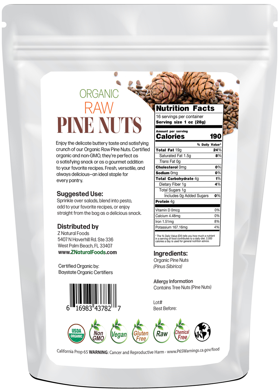 Pine Nuts - Organic back of the bag image 1 lb