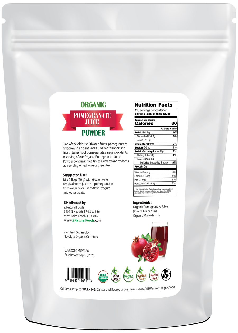 Pomegranate Juice Powder - Organic back of the bag image 5 lb