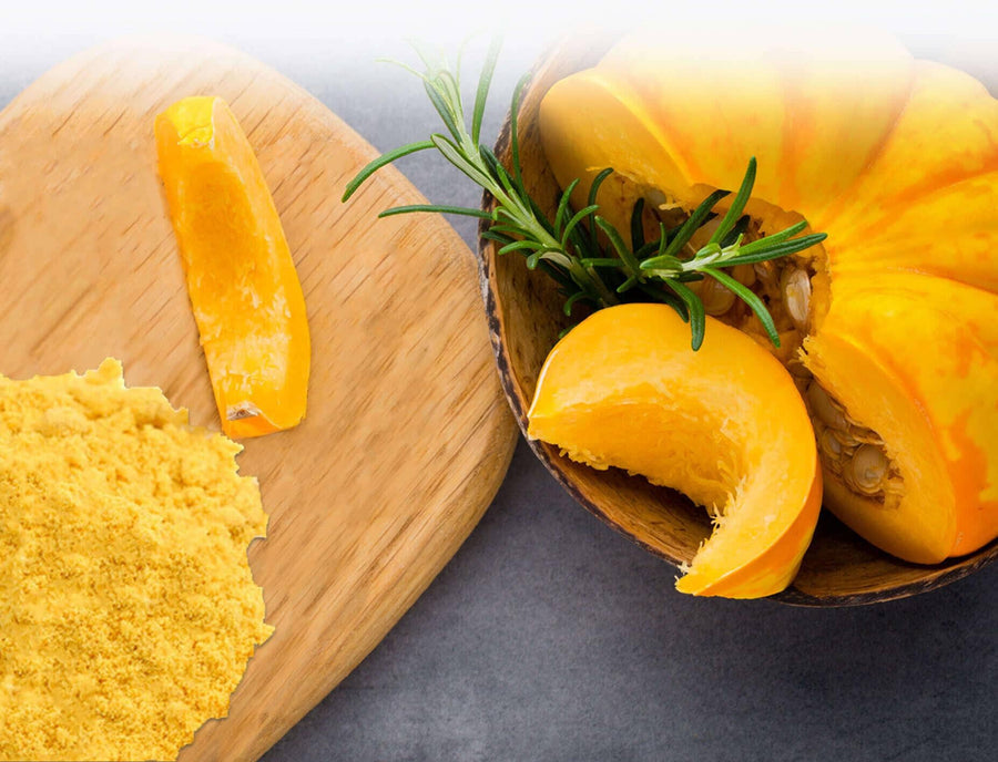 Photo of Pumpkin Powder and whole pumpkin with a couple slices on the side