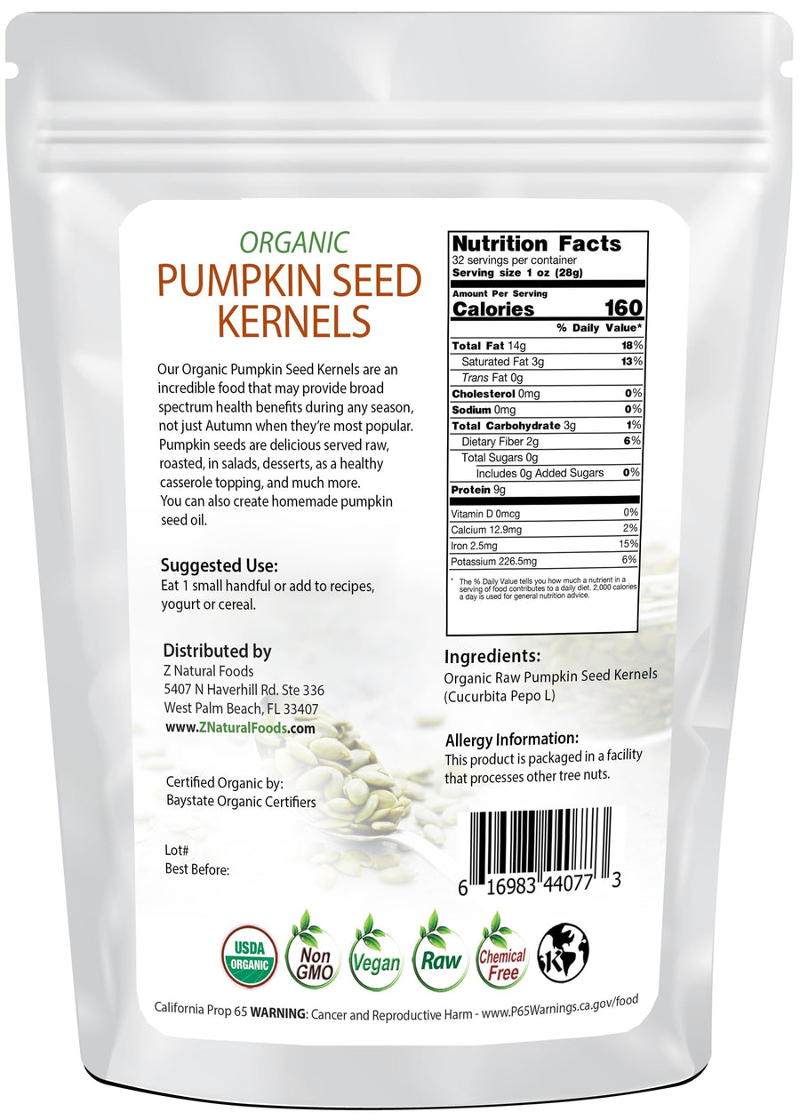 Pumpkin Seed Kernels - Organic back of the bag image Z Natural Foods 