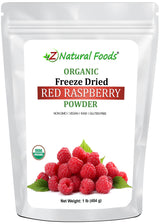 Photo of front of 1 lb bag of Red Raspberry Powder - Organic Freeze Dried Fruit Powders Z Natural Foods